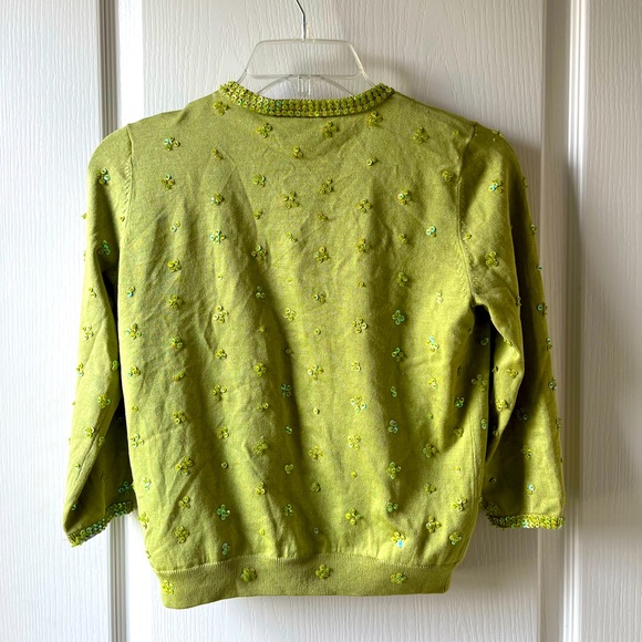 INC Petite y2k Green Sequinned Silk Cardigan - Picture 3 of 4